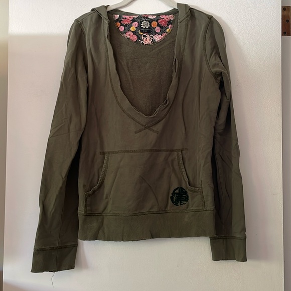 Lucky Brand Tops - Lucky Brand Cotton Deep Scoop Neck Hooded Sweatshirt Size Medium